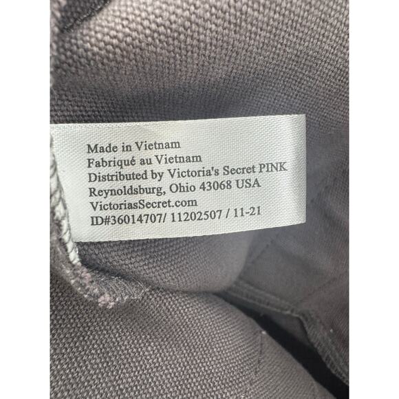 Victoria's Secret PINK gray charcoal acid wash canvas tote Weekender Travel Bag - Picture 13 of 13